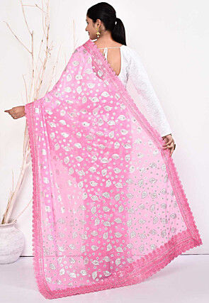 Foil Printed Georgette Saree in Pink