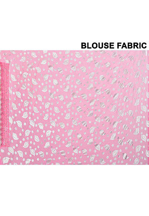 Foil Printed Georgette Saree in Pink