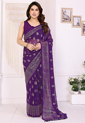 Foil Printed Georgette Saree in Purple