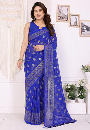 Foil Printed Georgette Saree in Royal Blue