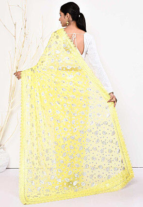 Foil Printed Georgette Saree in Yellow