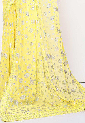 Foil Printed Georgette Saree in Yellow