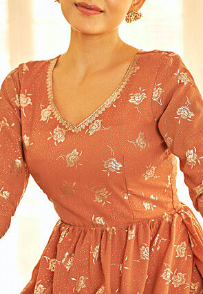 Foil Printed Georgette Tiered Gown in Multicolor