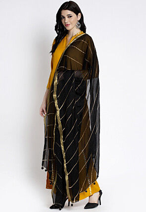 Foil Printed Kota Doria Dupatta in Black