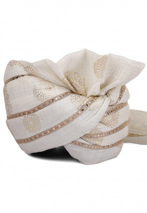 Foil Printed Kota Doria Turban in Off White