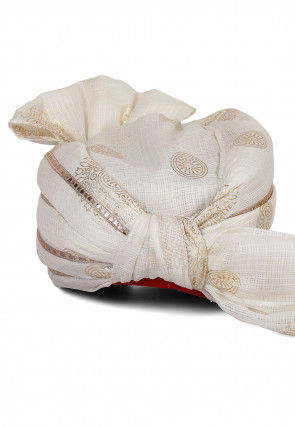 Foil Printed Kota Doria Turban in Off White