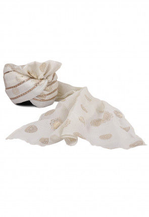 Foil Printed Kota Doria Turban in Off White