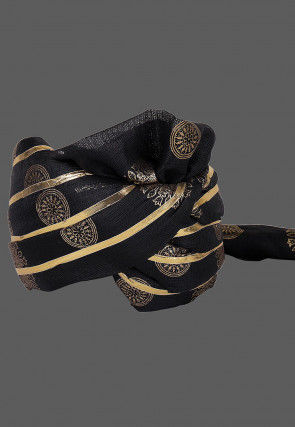 Foil Printed Kota Doria Kids Turban in Black