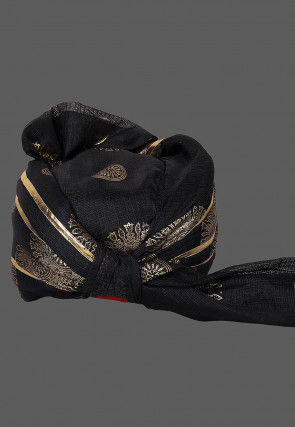 Foil Printed Kota Doria Kids Turban in Black