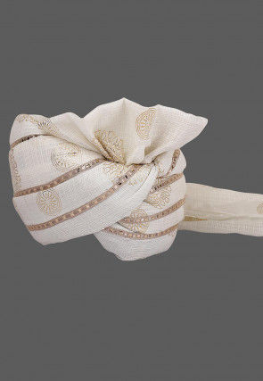 Foil Printed Kota Doria Kids Turban in Off White