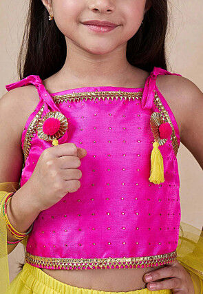 Foil Printed Net Lehenga in Yellow