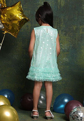 Foil Printed Net Shimmer Dress in Sea Green
