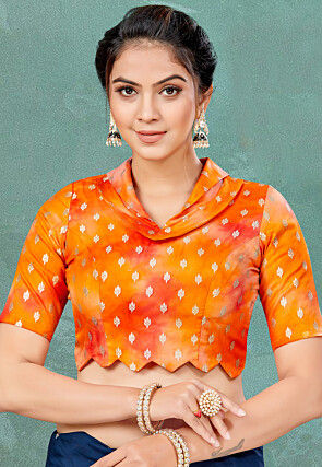 Foil Printed Organza Blouse in Orange