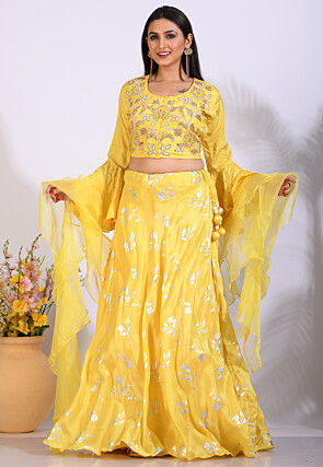 Hand Embroidered Organza Lehenga in Yellow