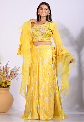 Hand Embroidered Organza Lehenga in Yellow