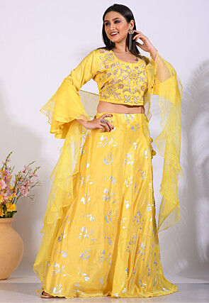 Hand Embroidered Organza Lehenga in Yellow