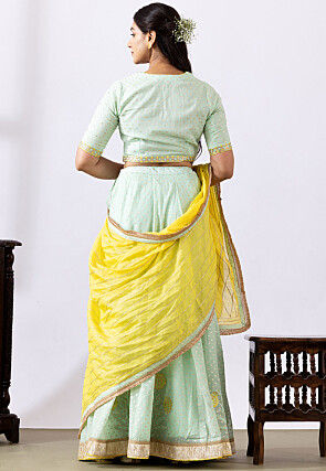 Foil Printed Pure Chanderi Cotton Lehenga in Pastel Green
