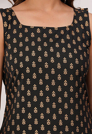Foil Printed Pure Cotton Pakistani Suit in Black