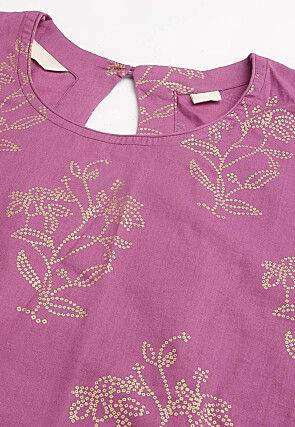 Foil Printed Pure Cotton Pakistani Suit in Purple
