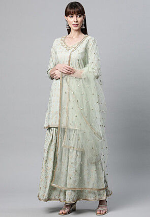 Foil Printed Pure Cotton Pakistani Suit in Sea Green