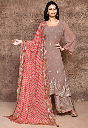 Foil Printed Pure Georgette Pakistani Suit in Old Rose