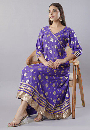 Foil Printed Rayon A Line Kurta in Purple