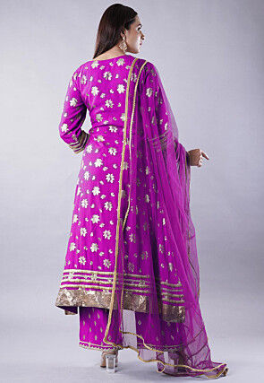 Foil Printed Rayon A Line Suit in Magenta