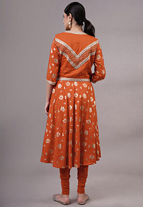 Foil Printed Rayon Aline Kurta Set Set in Brown