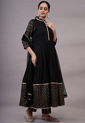 Foil Printed Rayon Aline Suit in Black