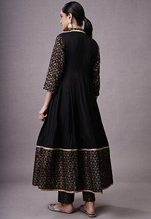 Foil Printed Rayon Aline Suit in Black