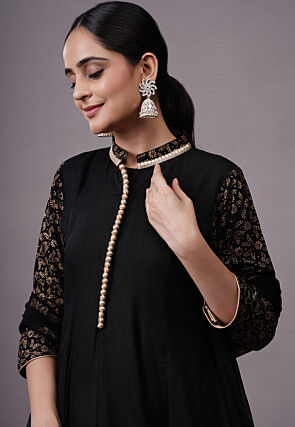 Foil Printed Rayon Aline Suit in Black