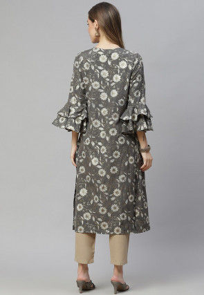 Foil Printed Rayon Kurta with Pant in Grey
