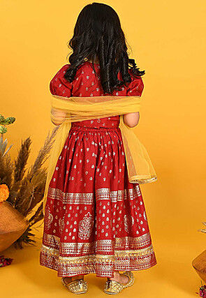 Foil Printed Rayon Lehenga in Maroon