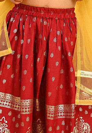 Foil Printed Rayon Lehenga in Maroon