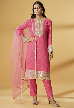 Foil Printed Rayon Pakistani Suit in Light Pink