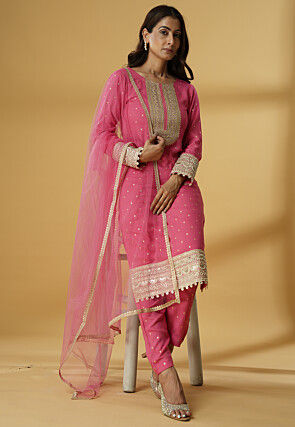 Foil Printed Rayon Pakistani Suit in Light Pink