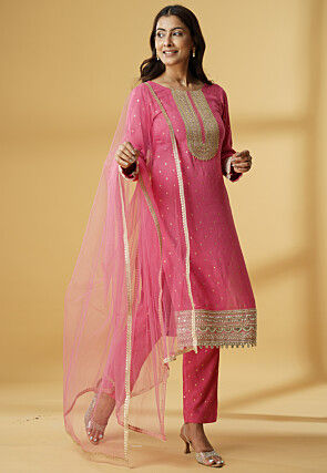 Foil Printed Rayon Pakistani Suit in Light Pink