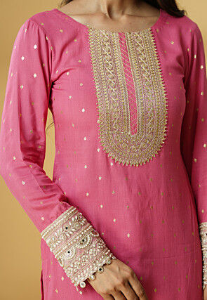 Foil Printed Rayon Pakistani Suit in Light Pink