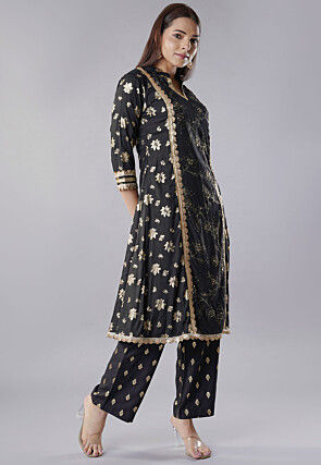 Foil Printed Rayon Pakistani  Suit in Black
