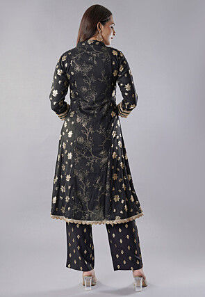 Foil Printed Rayon Pakistani  Suit in Black