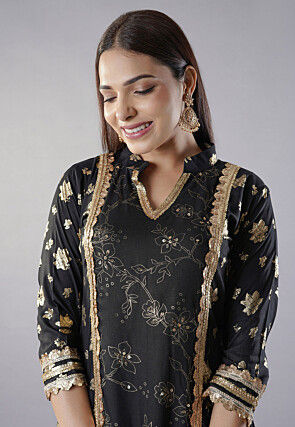 Foil Printed Rayon Pakistani  Suit in Black
