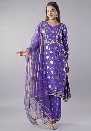 Foil Printed Rayon Pakistani  Suit in  Purple