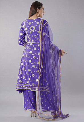 Foil Printed Rayon Pakistani  Suit in  Purple