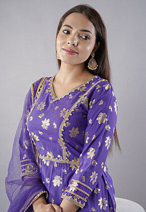 Foil Printed Rayon Pakistani  Suit in  Purple