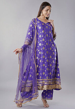 Foil Printed Rayon Pakistani  Suit in Purple