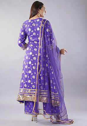 Foil Printed Rayon Pakistani  Suit in Purple