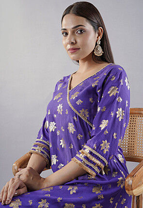 Foil Printed Rayon Pakistani  Suit in Purple