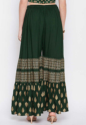 Foil Printed Rayon Sharara in Dark Green