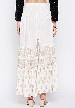 Foil Printed Rayon Sharara in Off White