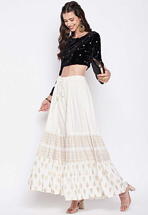 Foil Printed Rayon Sharara in Off White
